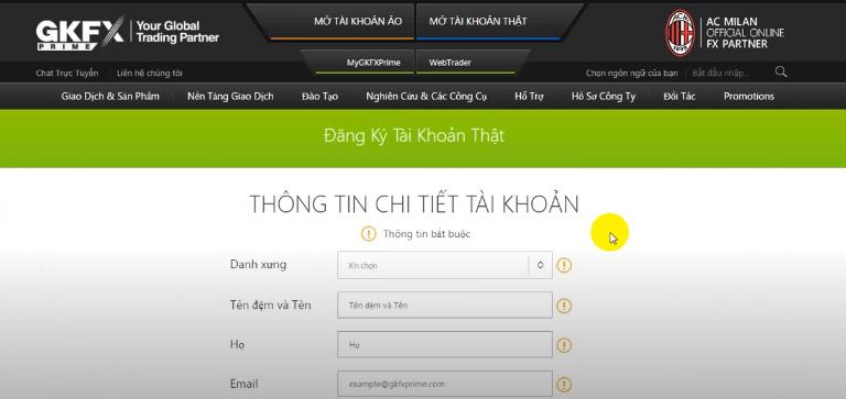 Hướng dẫn mở tài khoản trên sàn GKFX 